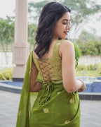 SM Pure Viscose Mysore Silk Crepe Saree with Jacquard Peacock Design