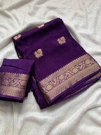 SM Pure Viscose Mysore Silk Crepe Saree with Jacquard Peacock Design