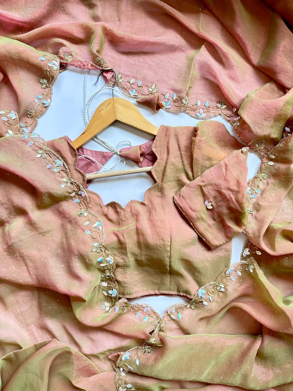 SM Karwa Chauth Special Pure Chiffon Handwork Saree