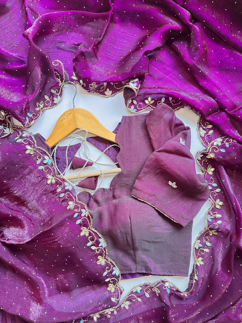SM Karwa Chauth Special Pure Chiffon Handwork Saree