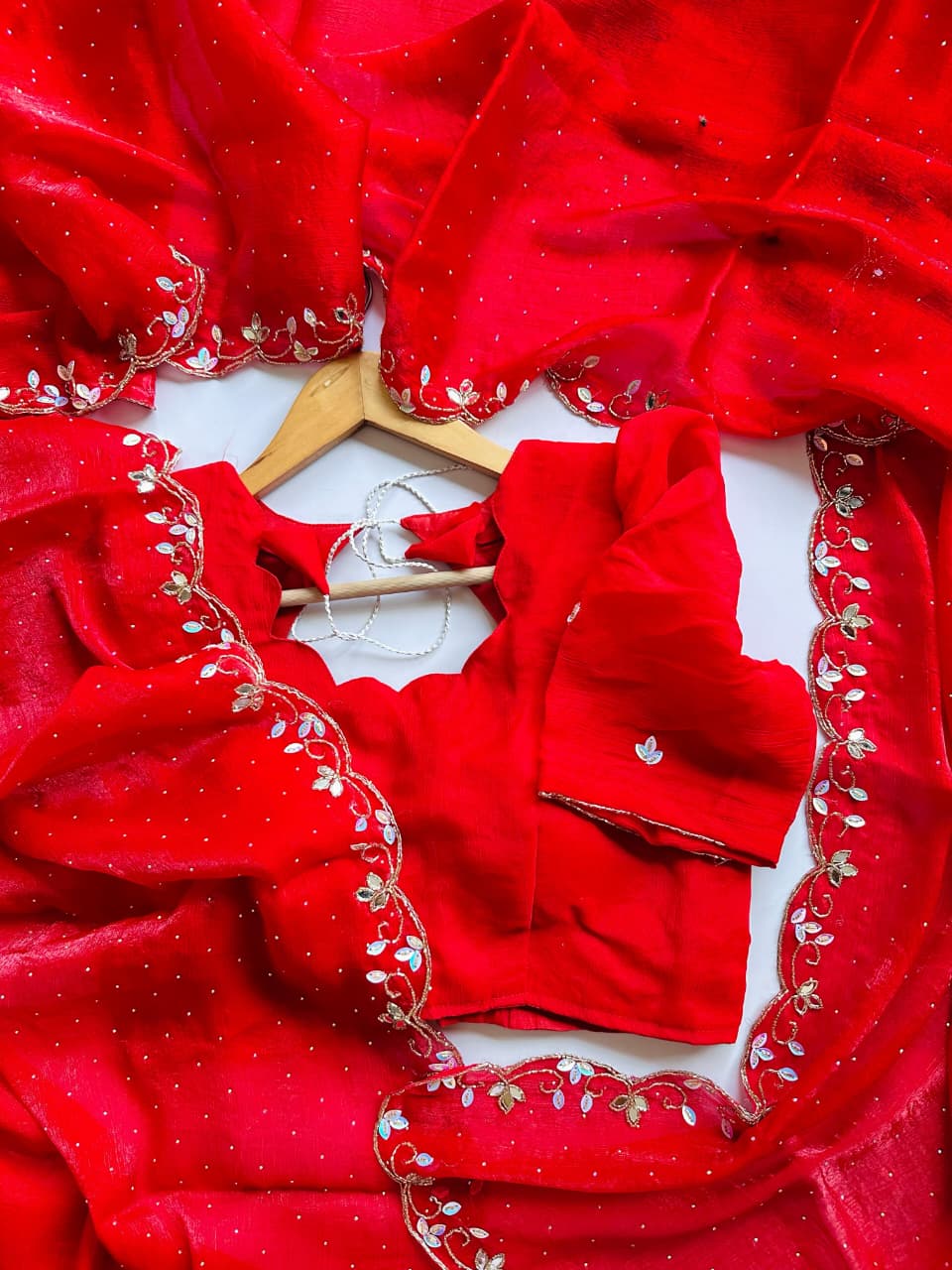 SM Karwa Chauth Special Pure Chiffon Handwork Saree