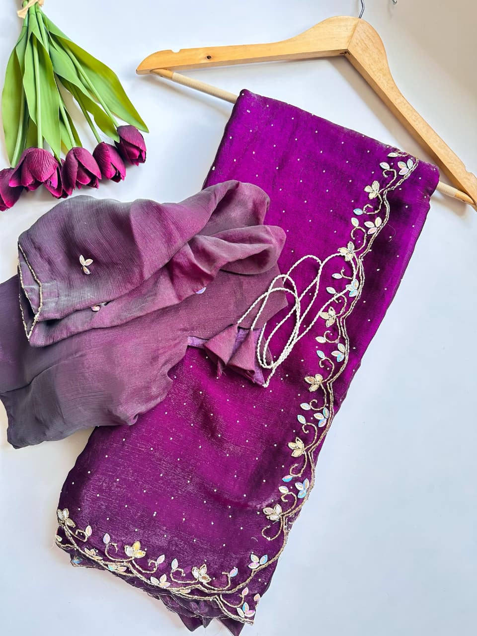 SM Karwa Chauth Special Pure Chiffon Handwork Saree