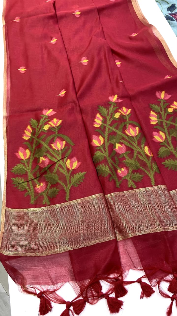 SM Summer Special Pastel Jamdani Weave Cotton-Feel Saree