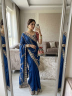 SM Jhamkudi Heavy Fendy Satin Lehariya Sequence Saree