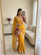SM Jhamkudi Heavy Fendy Satin Lehariya Sequence Saree