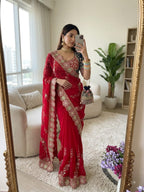 SM Jhamkudi Heavy Fendy Satin Lehariya Sequence Saree