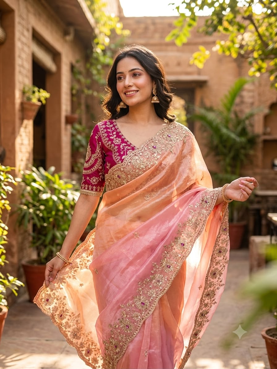 SM Celebrity Style Designer Space Silk Saree with Sequins, Zari & Hand Mina Work