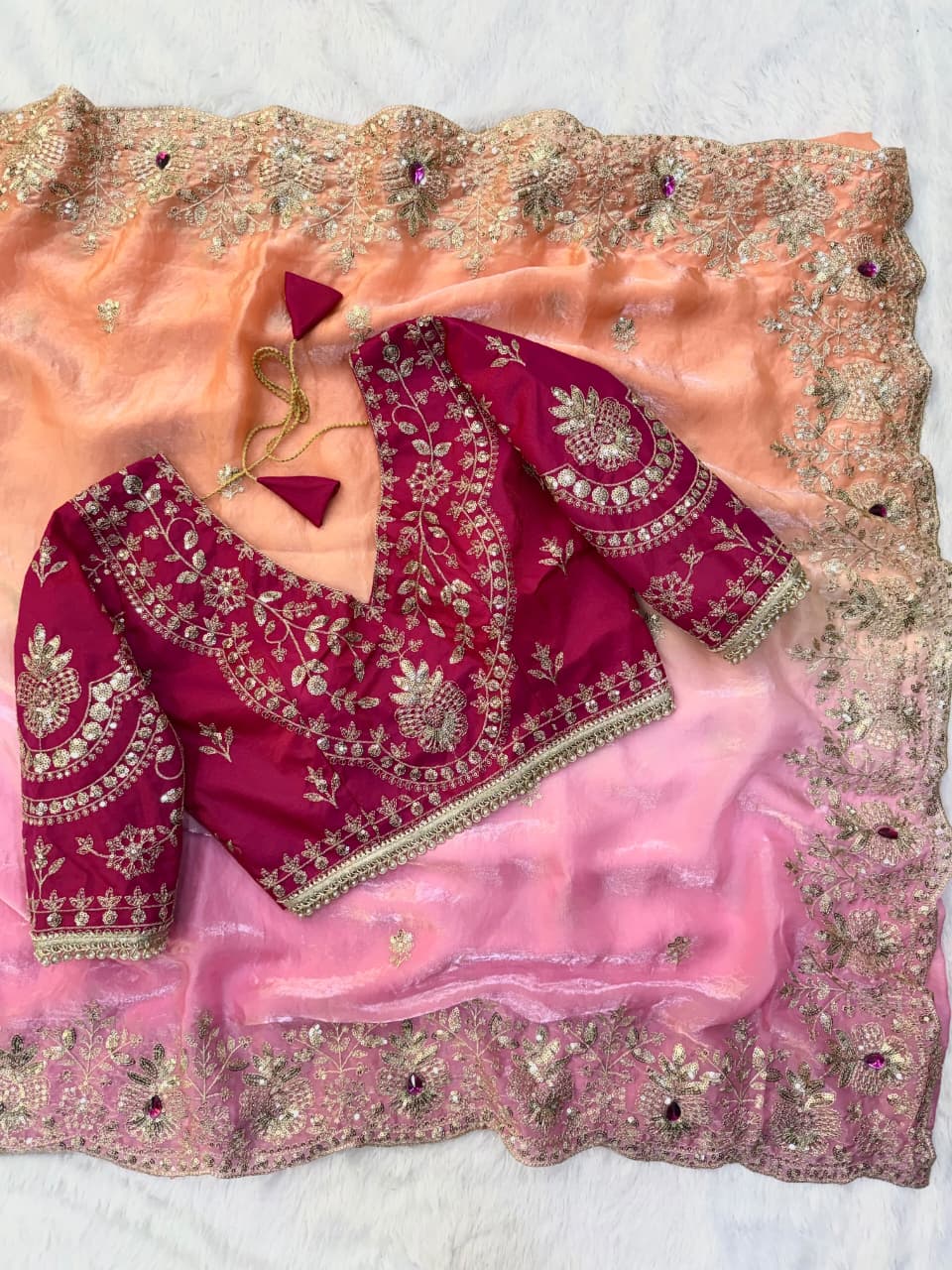 SM Celebrity Style Designer Space Silk Saree with Sequins, Zari & Hand Mina Work