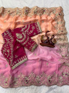 SM Celebrity Style Designer Space Silk Saree with Sequins, Zari & Hand Mina Work