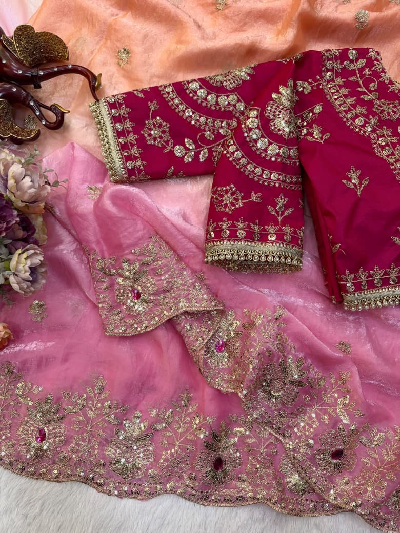 SM Celebrity Style Designer Space Silk Saree with Sequins, Zari & Hand Mina Work