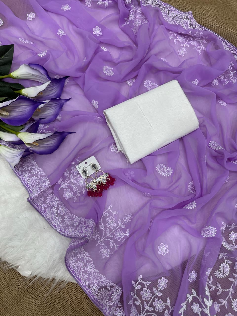SM Soft Georgette Embroidered Chikankari Saree