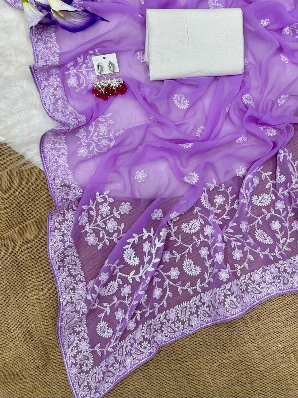SM Soft Georgette Embroidered Chikankari Saree
