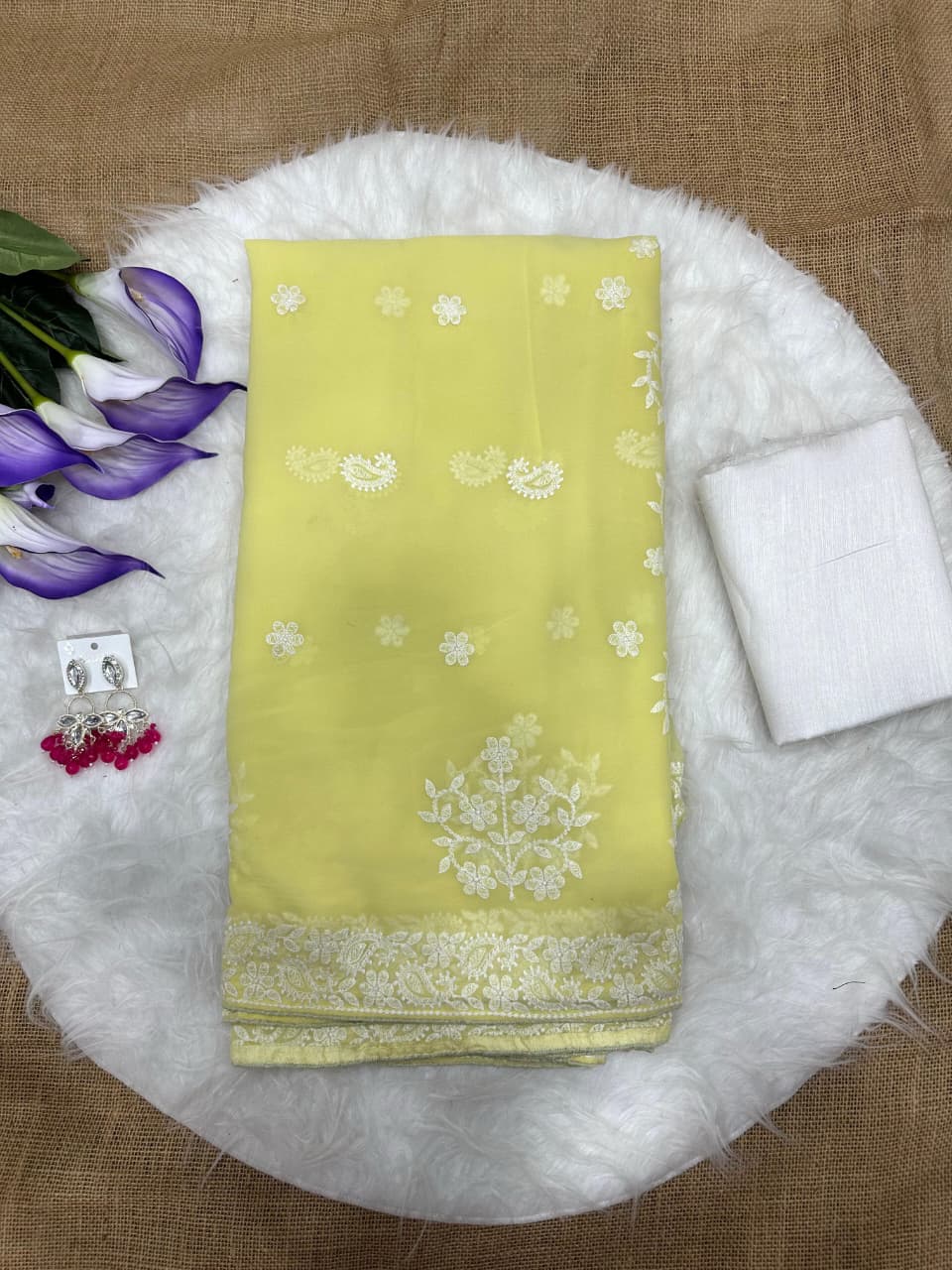 SM Soft Georgette Embroidered Chikankari Saree