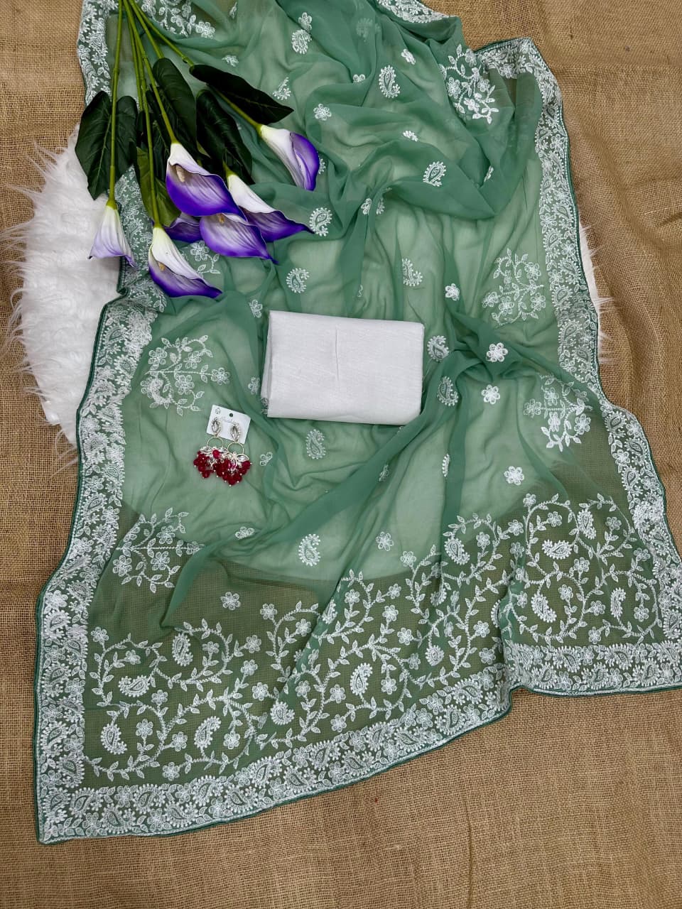 SM Soft Georgette Embroidered Chikankari Saree
