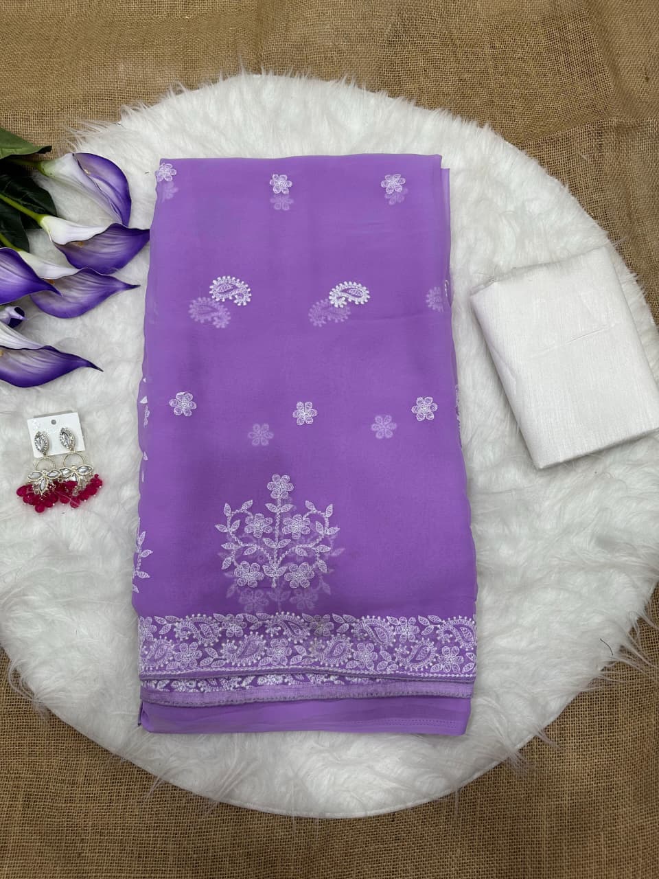 SM Soft Georgette Embroidered Chikankari Saree