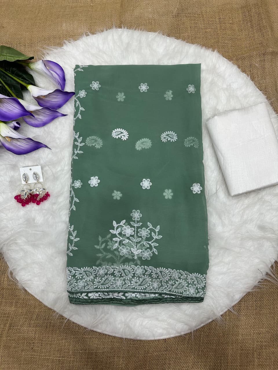 SM Soft Georgette Embroidered Chikankari Saree