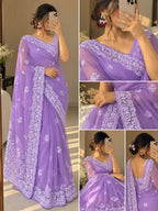 SM Soft Georgette Embroidered Chikankari Saree