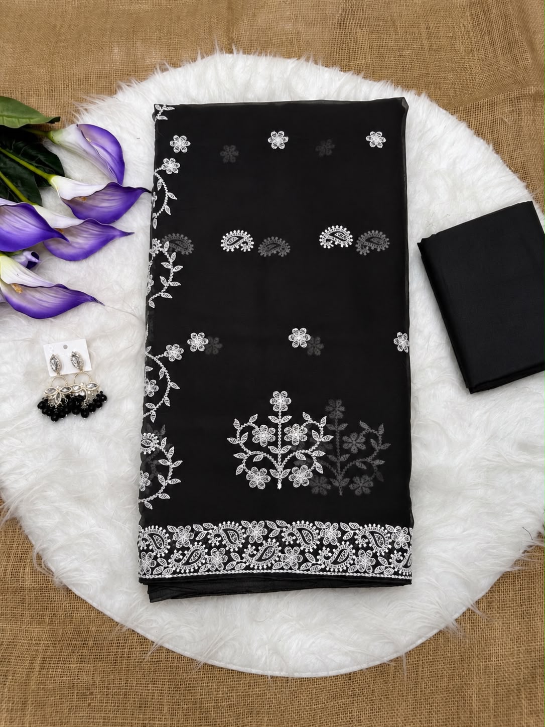 SM Soft Georgette Embroidered Chikankari Saree