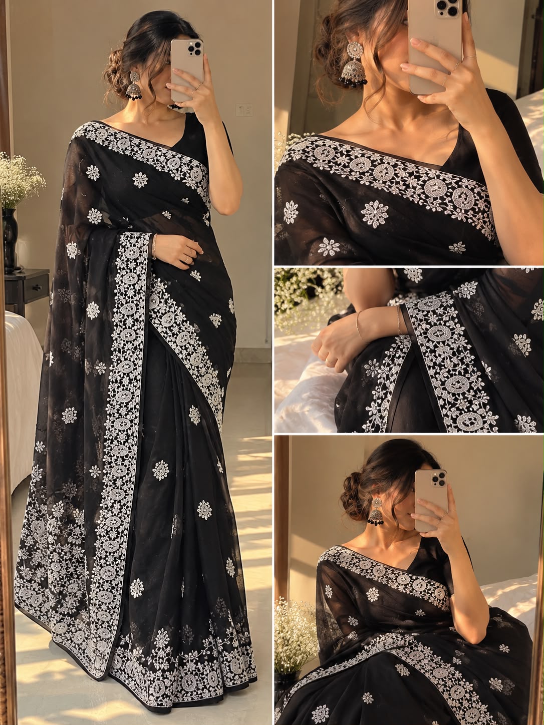 SM Soft Georgette Embroidered Chikankari Saree