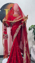 SM Karwa Chauth Special Crimson Red Rangoli Silk Saree