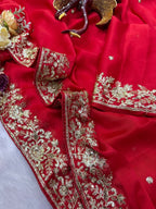 SM Karwa Chauth Special Crimson Red Rangoli Silk Saree