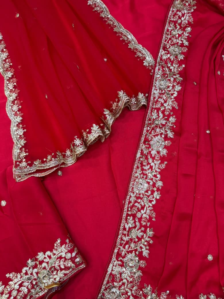 SM Karwa Chauth Special Crimson Red Rangoli Silk Saree