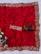 SM Karwa Chauth Special Crimson Red Rangoli Silk Saree