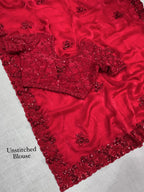SM Red Chilly Tone-to-Tone Handcrafted Beads & Sequins Embroidered Fandy Satin Saree