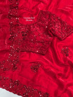 SM Red Chilly Tone-to-Tone Handcrafted Beads & Sequins Embroidered Fandy Satin Saree