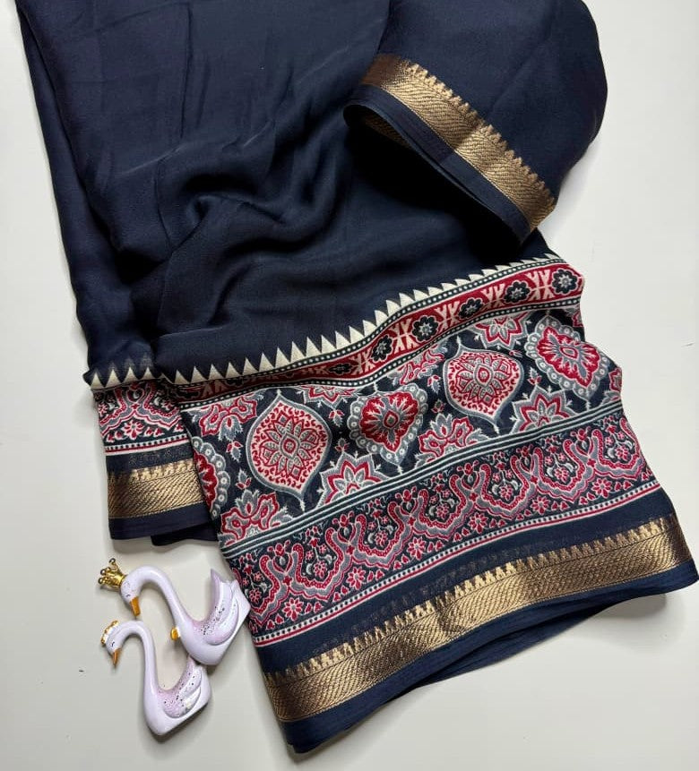 SM Bandhej 3D Digital Print Marshmallow Silk Saree