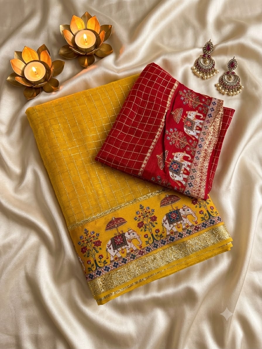 SM New Arrival Viscose Georgette Checkered Saree