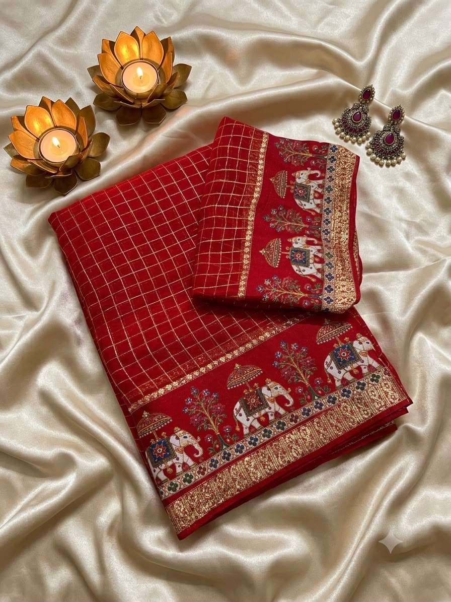 SM New Arrival Viscose Georgette Checkered Saree