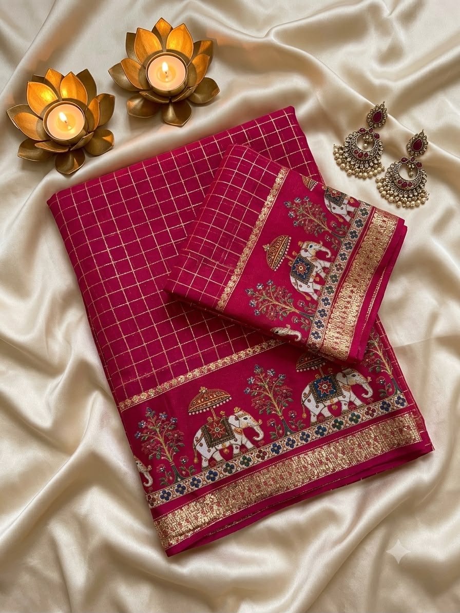 SM New Arrival Viscose Georgette Checkered Saree