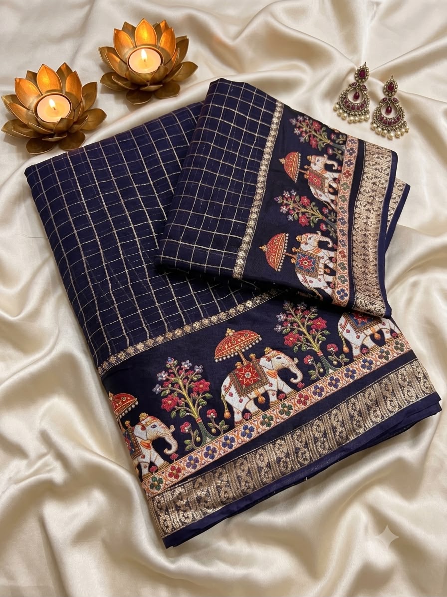SM New Arrival Viscose Georgette Checkered Saree