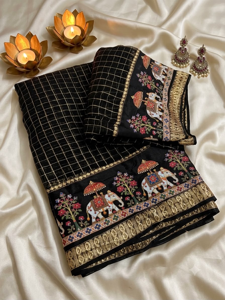 SM New Arrival Viscose Georgette Checkered Saree
