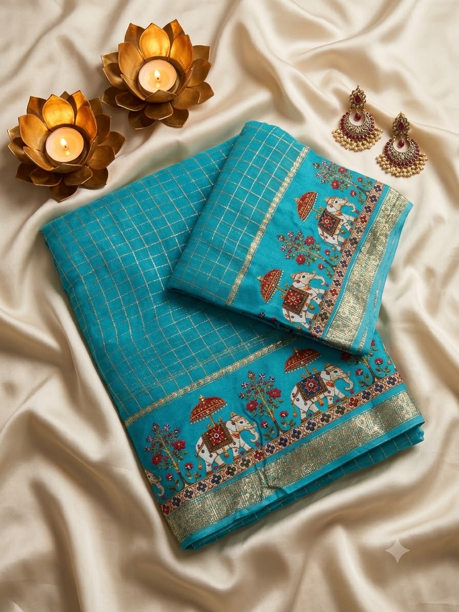 SM New Arrival Viscose Georgette Checkered Saree