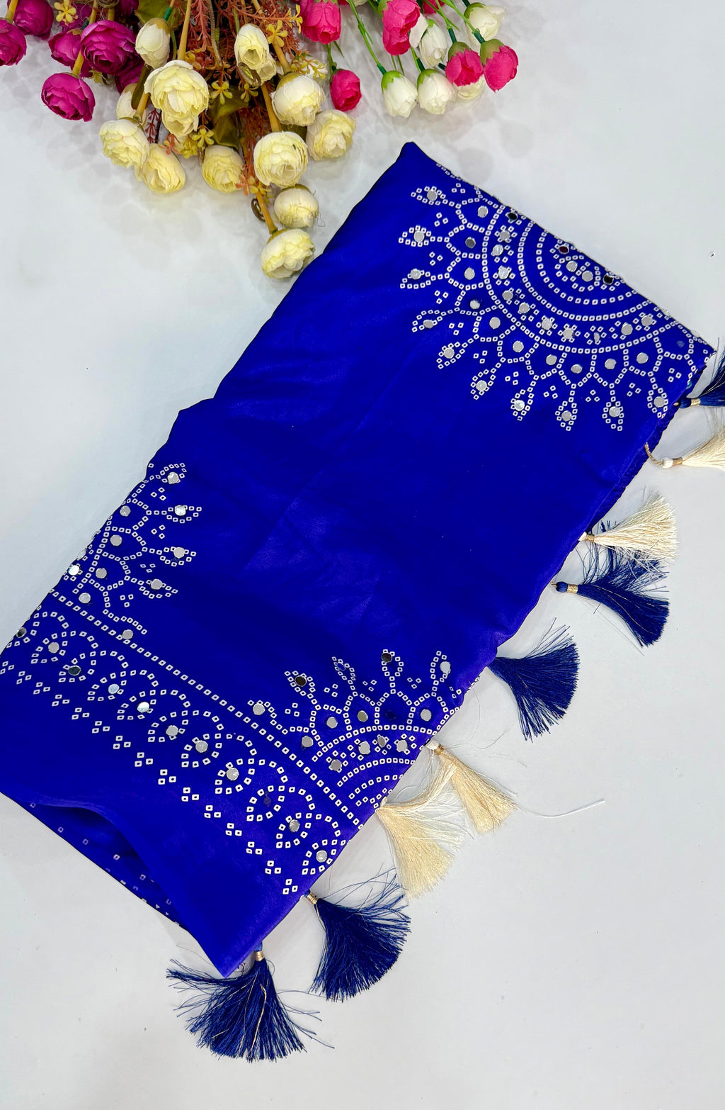 SM Heavy Pure Satin Moss Saree with Traditional Ajrakh Print, Fine Zari