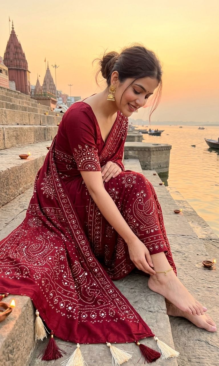 SM Heavy Pure Satin Moss Saree with Traditional Ajrakh Print, Fine Zari