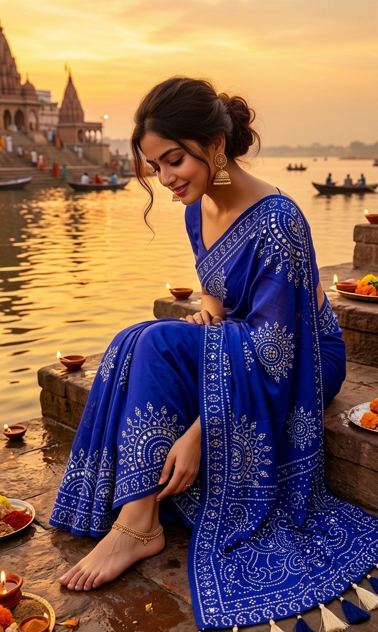 SM Heavy Pure Satin Moss Saree with Traditional Ajrakh Print, Fine Zari