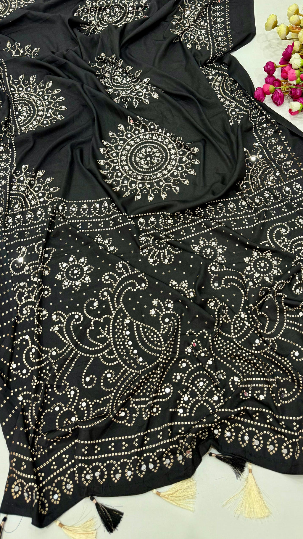 SM Heavy Pure Satin Moss Saree with Traditional Ajrakh Print, Fine Zari
