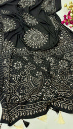 SM Heavy Pure Satin Moss Saree with Traditional Ajrakh Print, Fine Zari
