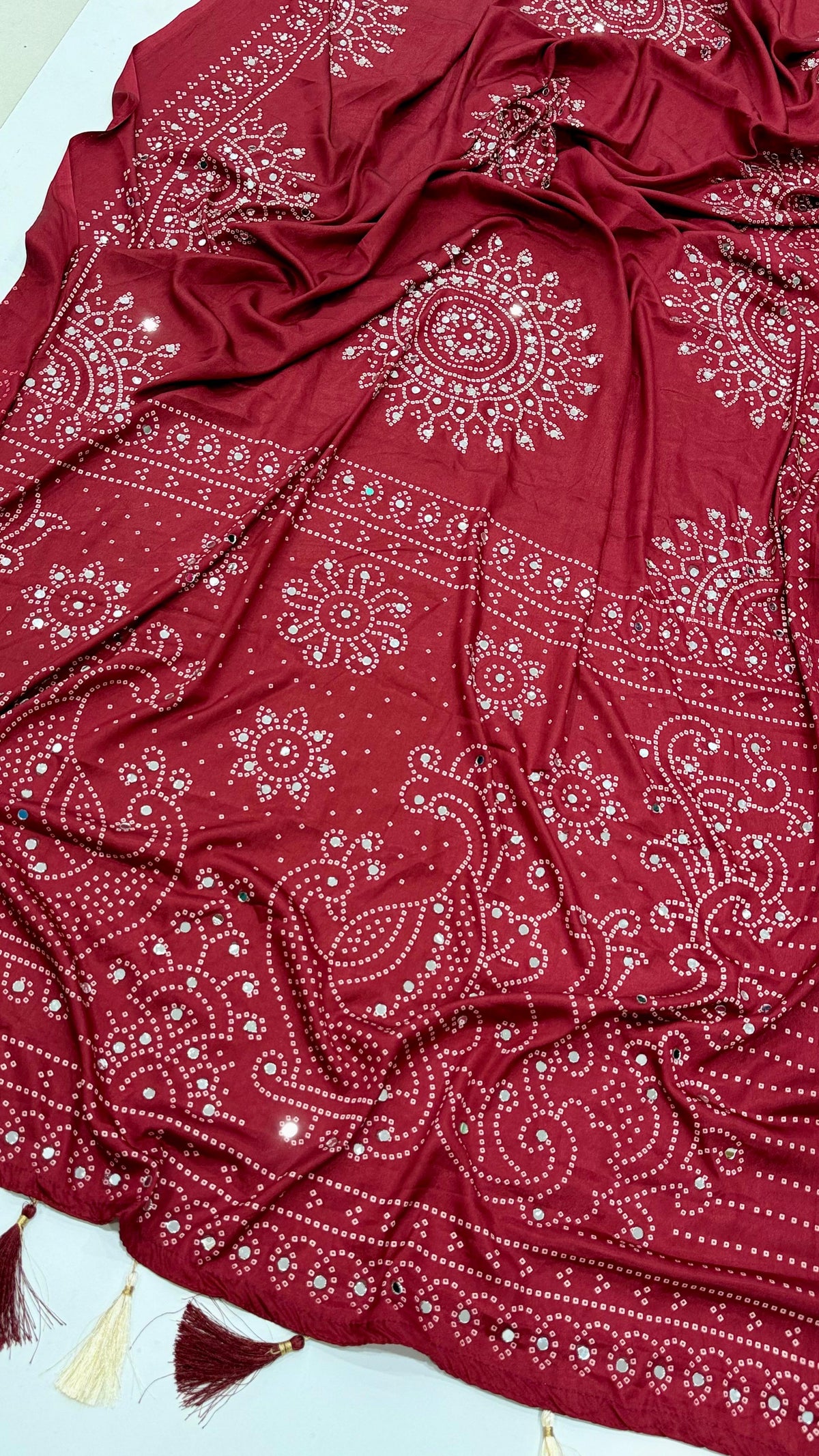 SM Heavy Pure Satin Moss Saree with Traditional Ajrakh Print, Fine Zari