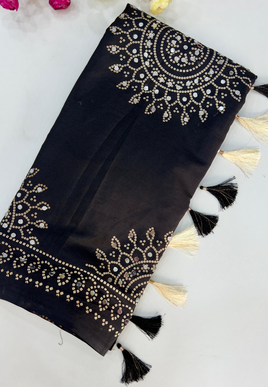 SM Heavy Pure Satin Moss Saree with Traditional Ajrakh Print, Fine Zari