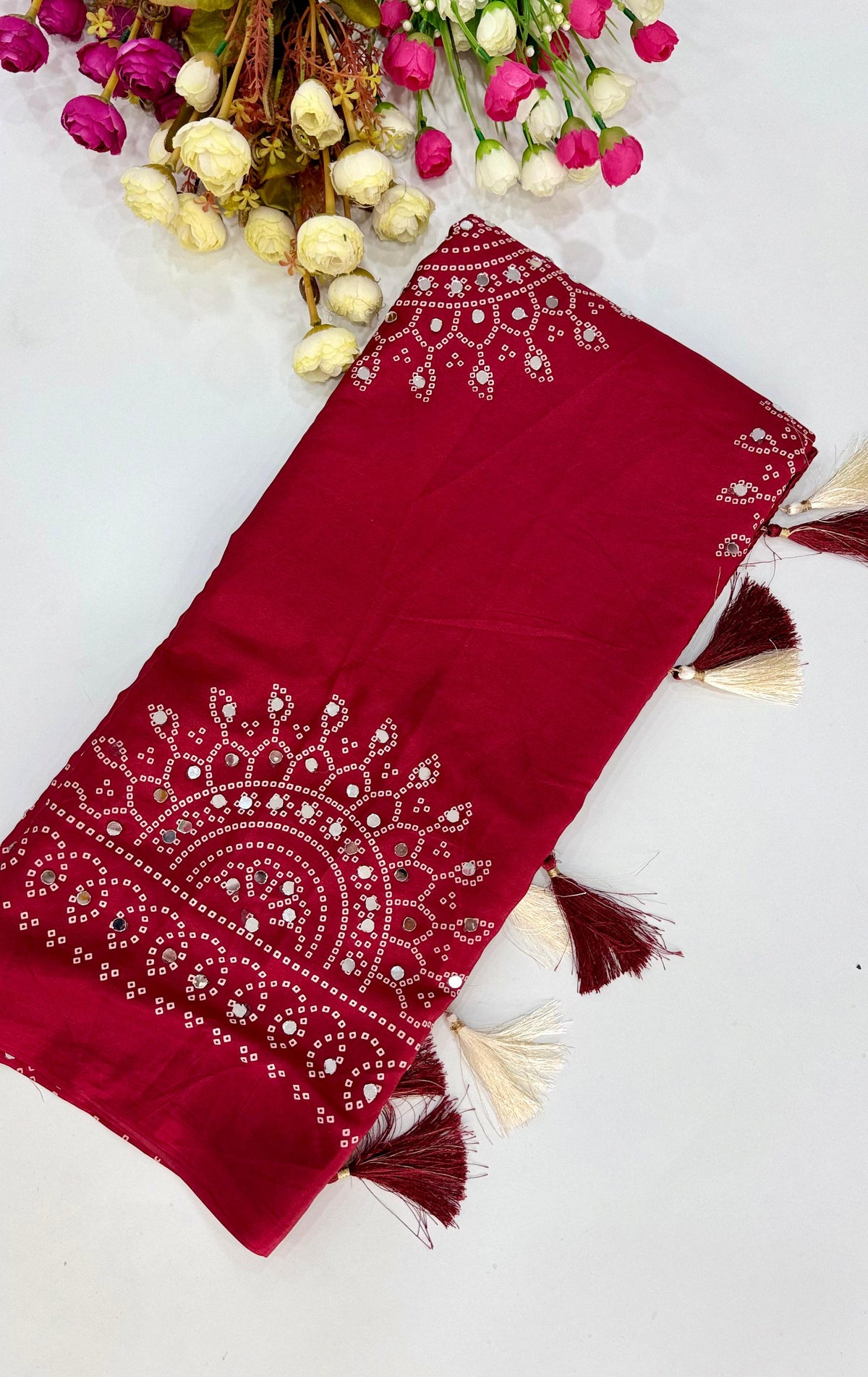 SM Heavy Pure Satin Moss Saree with Traditional Ajrakh Print, Fine Zari