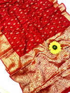 SM Hand-Dyed Kanjivaram Bandhani Teen Daani Cotton Silk Saree