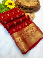 SM Hand-Dyed Kanjivaram Bandhani Teen Daani Cotton Silk Saree