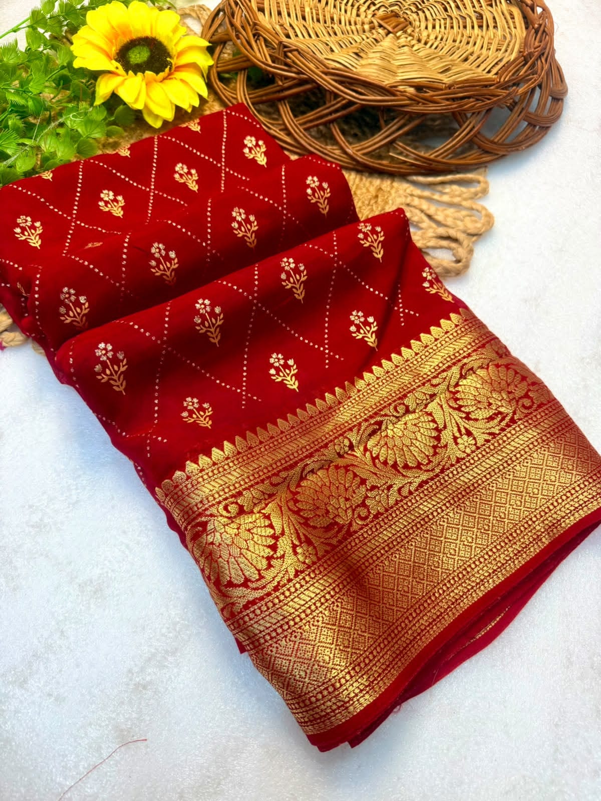 SM Hand-Dyed Kanjivaram Bandhani Teen Daani Cotton Silk Saree
