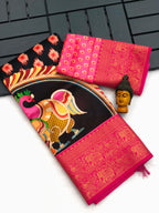 SM Soft Banarasi Silk Pichwai & Kalamkari Digital Print Saree with All-Over Zari Weaving