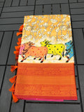 SM Soft Banarasi Silk Pichwai & Kalamkari Digital Print Saree with All-Over Zari Weaving