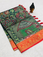 SM Soft Banarasi Silk Pichwai & Kalamkari Digital Print Saree with All-Over Zari Weaving